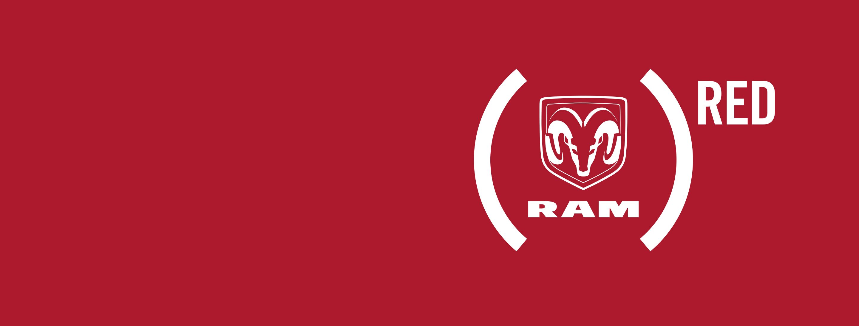 Logo de cabeza de carnero de Ram y marca Ram, rodeados por el logo de Product Red.